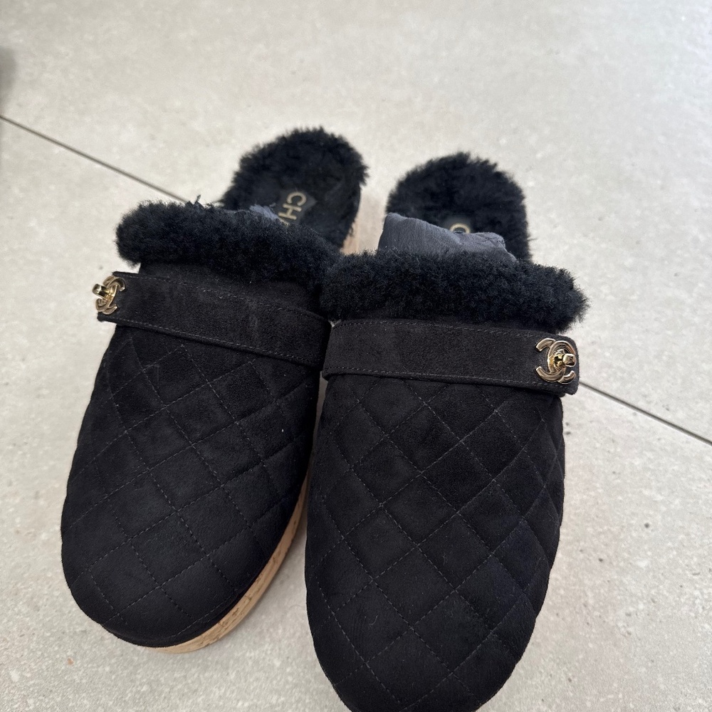 Chanel fur clogs